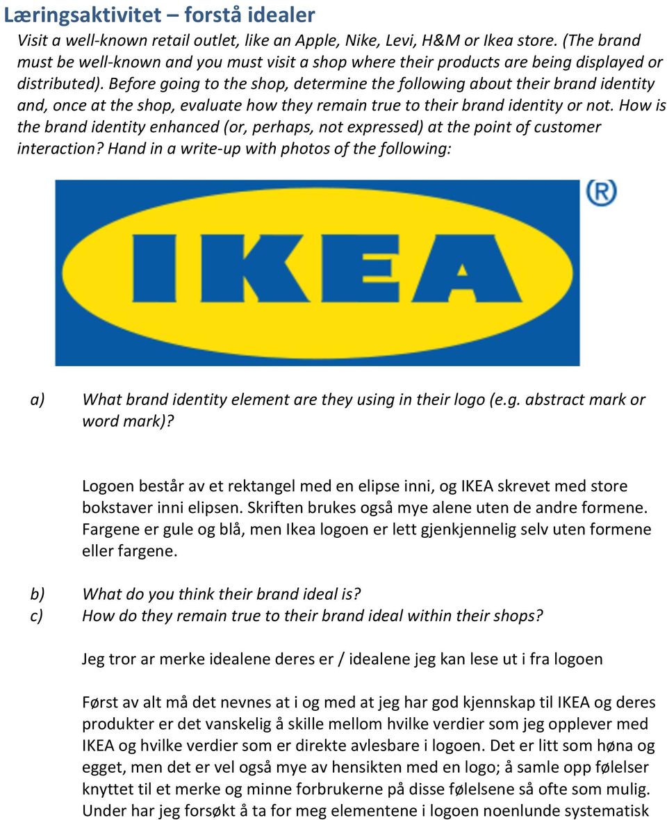 Before going to the shop, determine the following about their brand identity and, once at the shop, evaluate how they remain true to their brand identity or not.