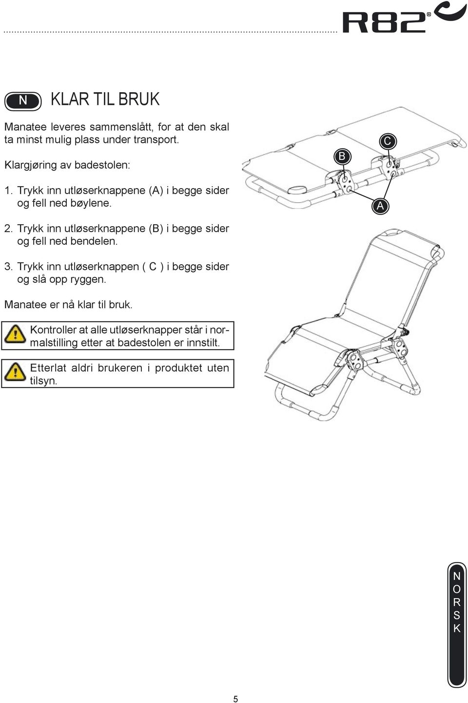 Trykk inn utløserknappene () i begge sider og fell ned bendelen. 3.