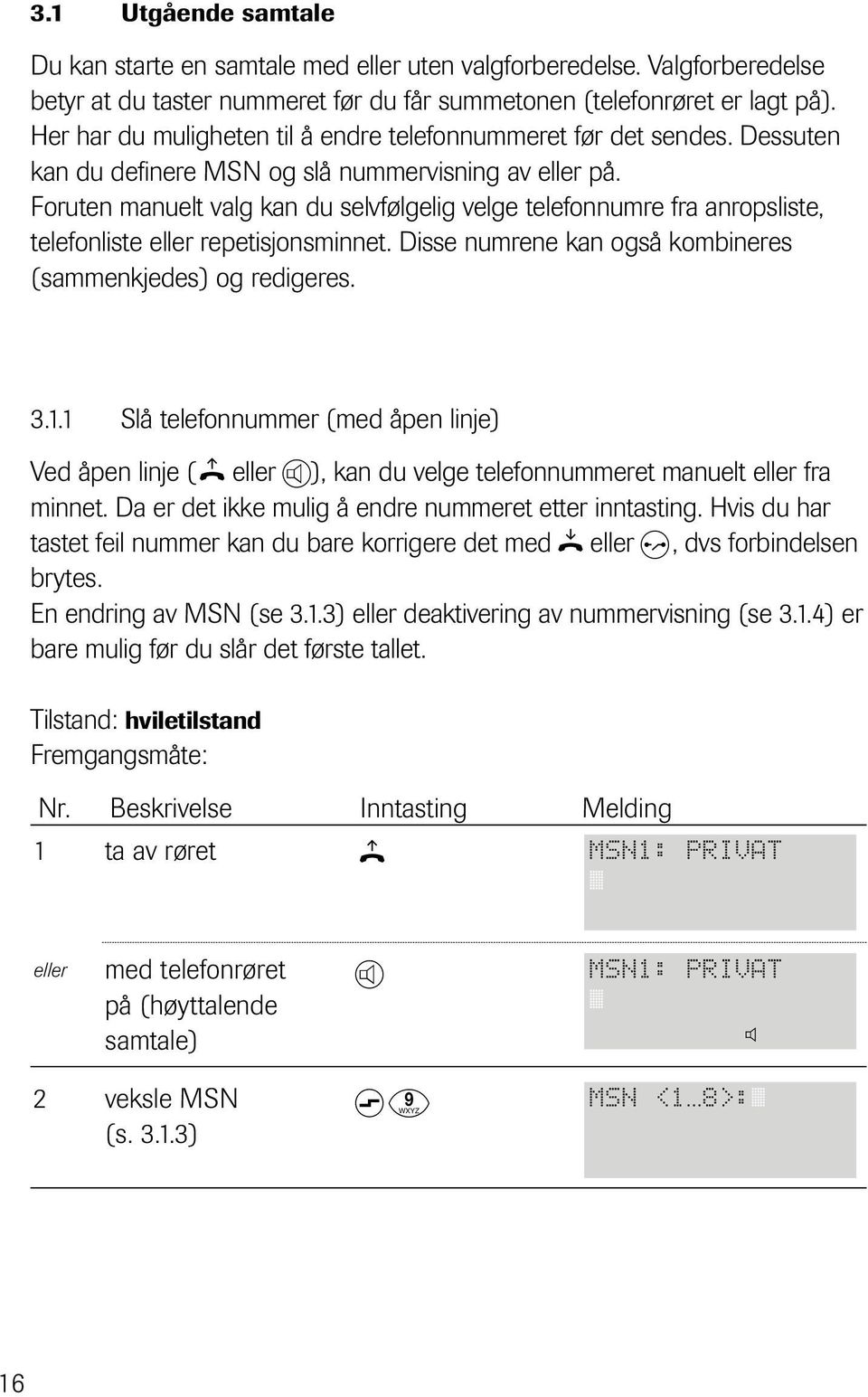 Foruten manuelt valg kan du selvfølgelig velge telefonnumre fra anropsliste, telefonliste eller repetisjonsminnet. Disse numrene kan også kombineres (sammenkjedes) og redigeres. 3.1.