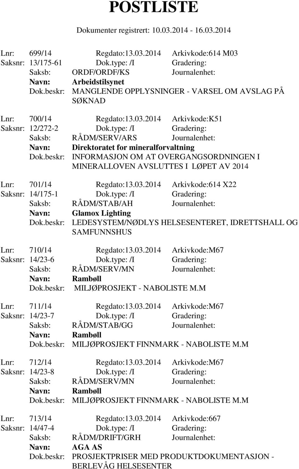 type: /I Gradering: Saksb: RÅDM/SERV/ARS Journalenhet: Navn: Direktoratet for mineralforvaltning Dok.