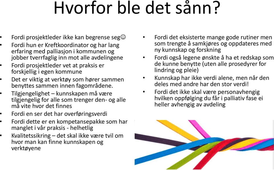 praksis er forskjellig i egen kommune Det er viktig at verktøy som hører sammen benyttes sammen innen fagområdene.