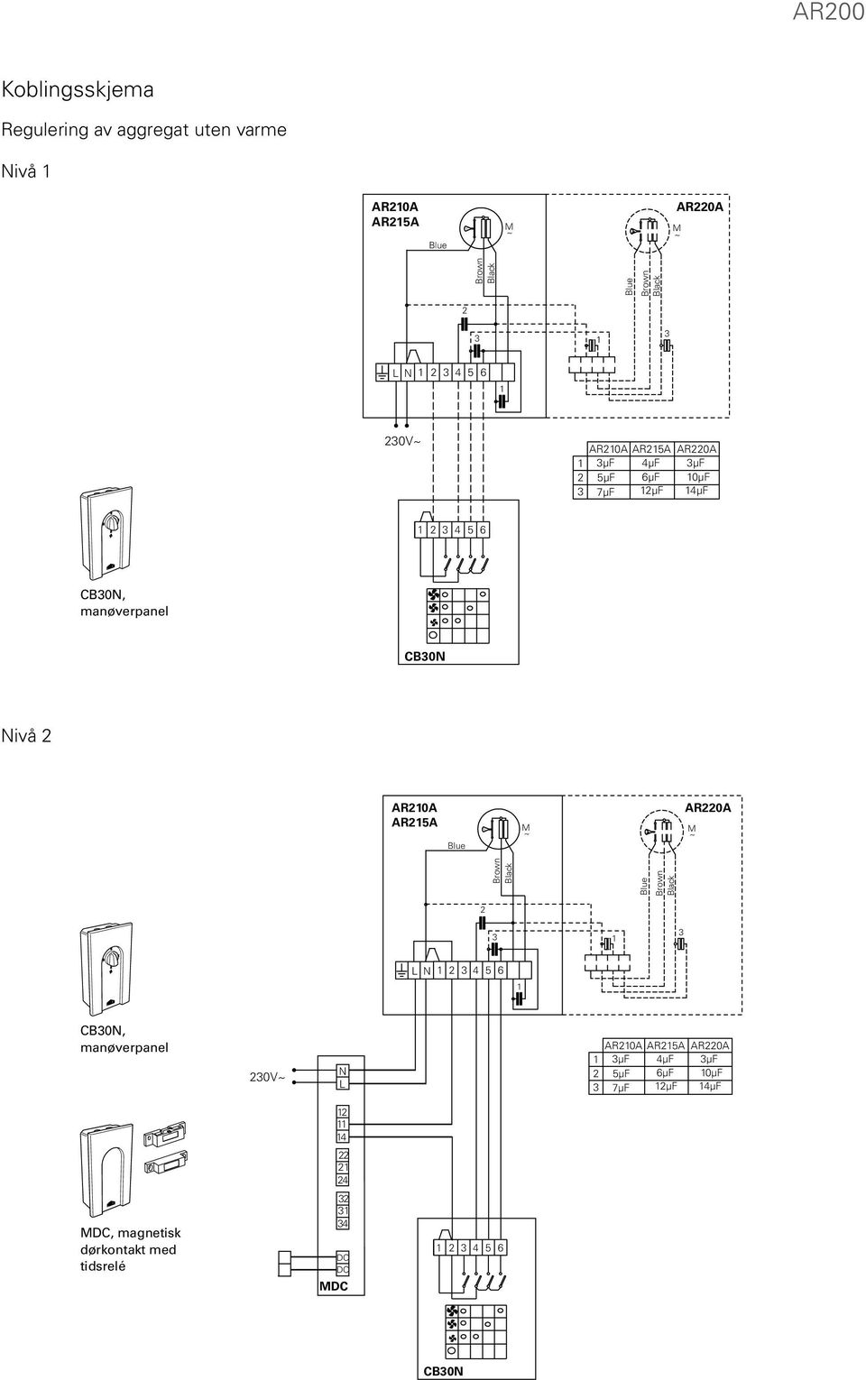 AR0A AR5A C M ~ AR0A M ~ L N 4 5 6 CB0N, 0V~ N L AR0A AR5A µf 4µF 5µF 6µF 7µF µf