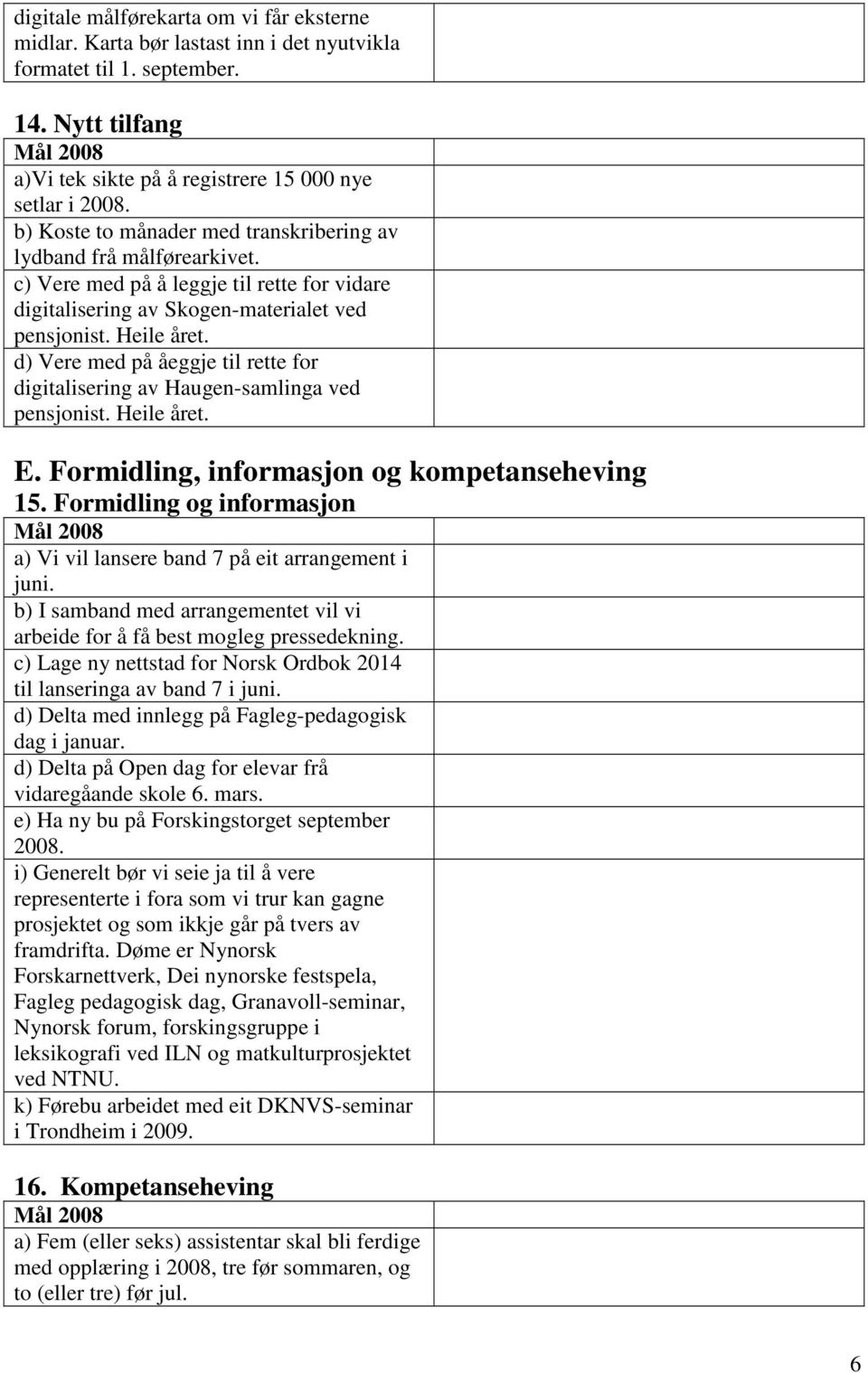 d) Vere med på åeggje til rette for digitalisering av Haugen-samlinga ved pensjonist. Heile året. E. Formidling, informasjon og kompetanseheving 15.