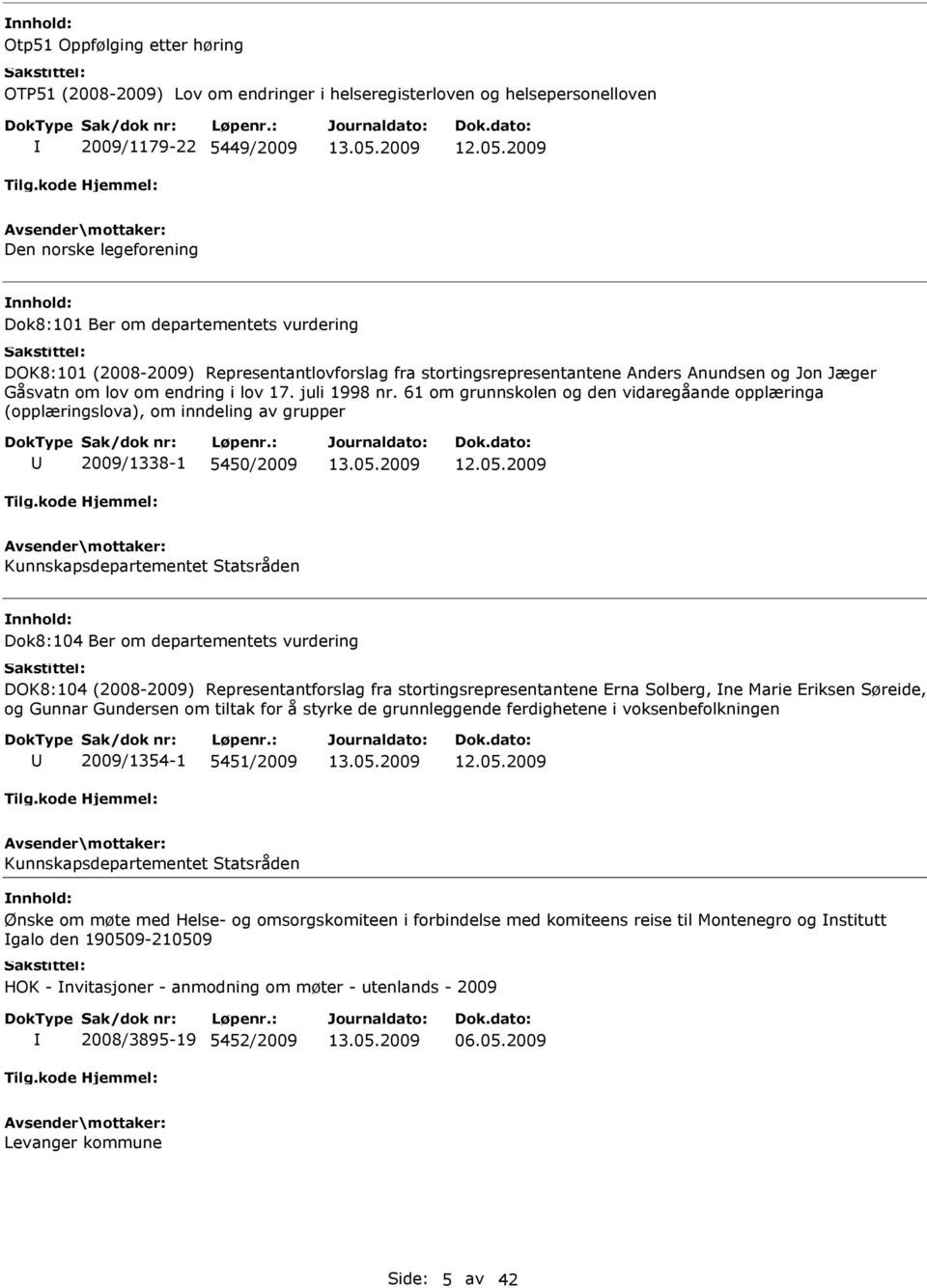 61 om grunnskolen og den vidaregåande opplæringa (opplæringslova), om inndeling av grupper 2009/1338-1 5450/2009 Kunnskapsdepartementet Statsråden nnhold: Dok8:104 Ber om departementets vurdering