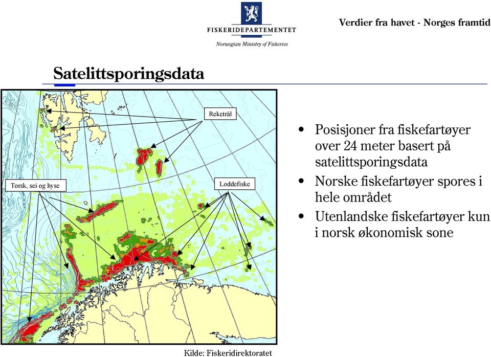 satelittsporingsdata Norske fiskefartøyer spores i hele området