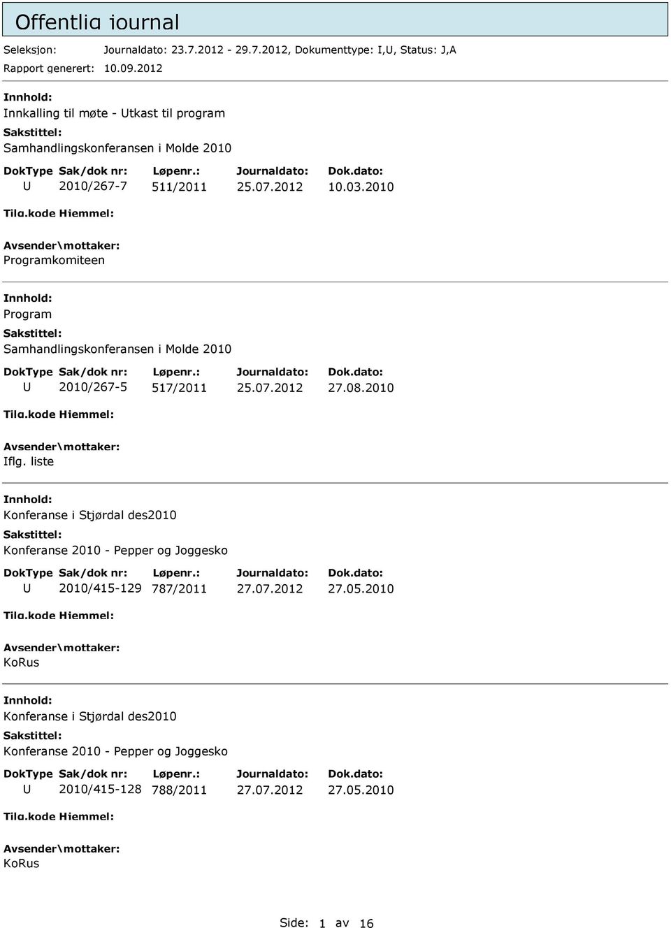 2010 Programkomiteen Program Samhandlingskonferansen i Molde 2010 2010/267-5 517/2011 27.08.2010 flg.