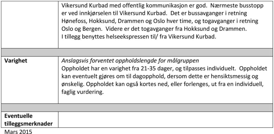 I tillegg benyttes helseekspressen til/ fra Vikersund Kurbad.