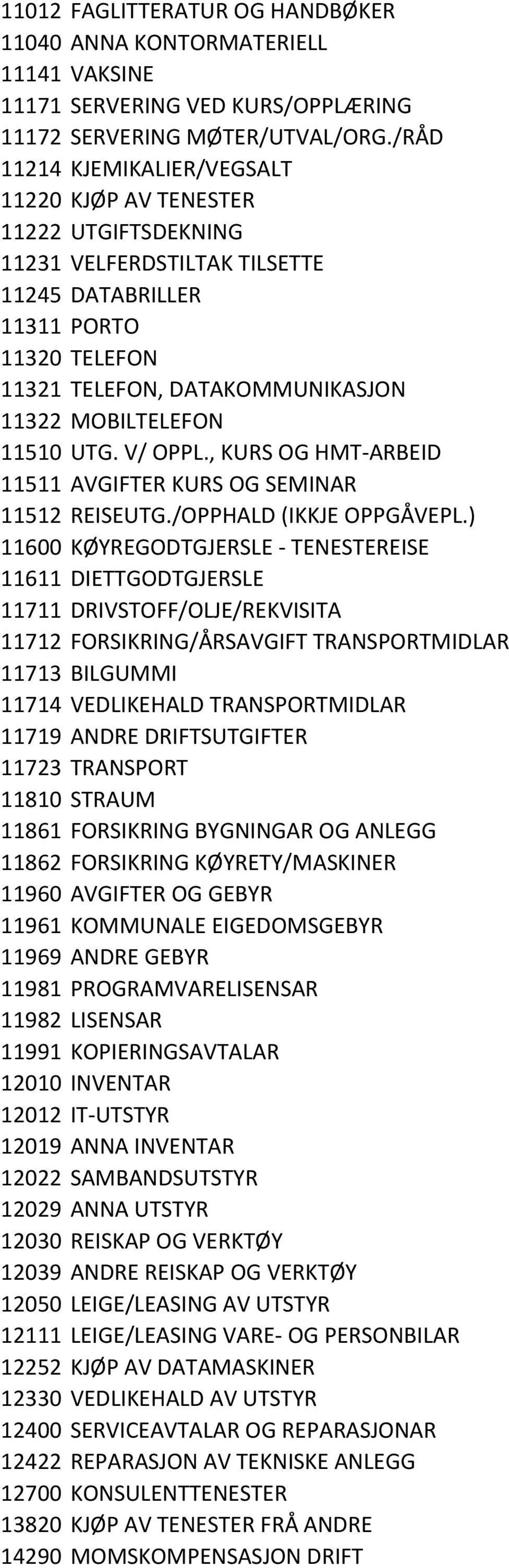 MOBILTELEFON 11510 UTG. V/ OPPL., KURS OG HMT-ARBEID 11511 AVGIFTER KURS OG SEMINAR 11512 REISEUTG./OPPHALD (IKKJE OPPGÅVEPL.