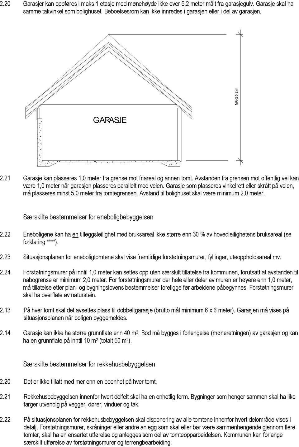 Avstanden fra grensen mot offentlig vei kan være 1,0 meter når garasjen plasseres parallelt med veien.