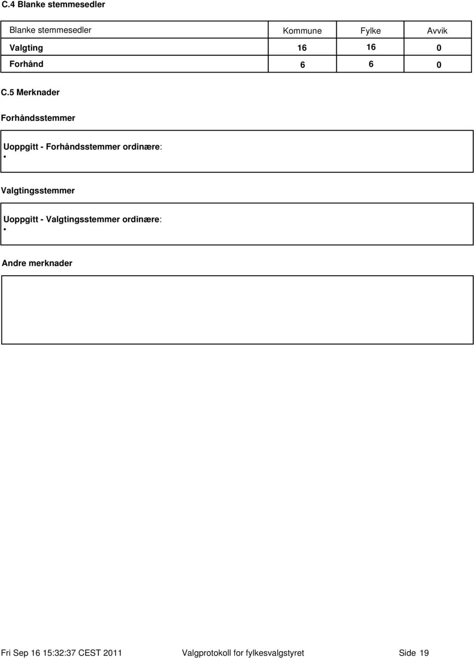 5 Merknader sstemmer Uoppgitt - sstemmer ordinære: sstemmer