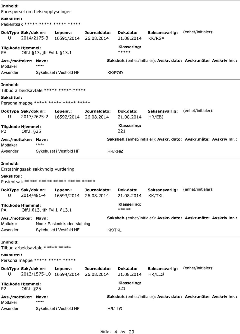 : Mottaker Erstatningssak sakkyndig vurdering Pasientsak 2014/481-4 16593/2014 KK/TKL Avs./mottaker: Navn: Saksbeh. Avskr. dato: Avskr.måte: Avskriv lnr.