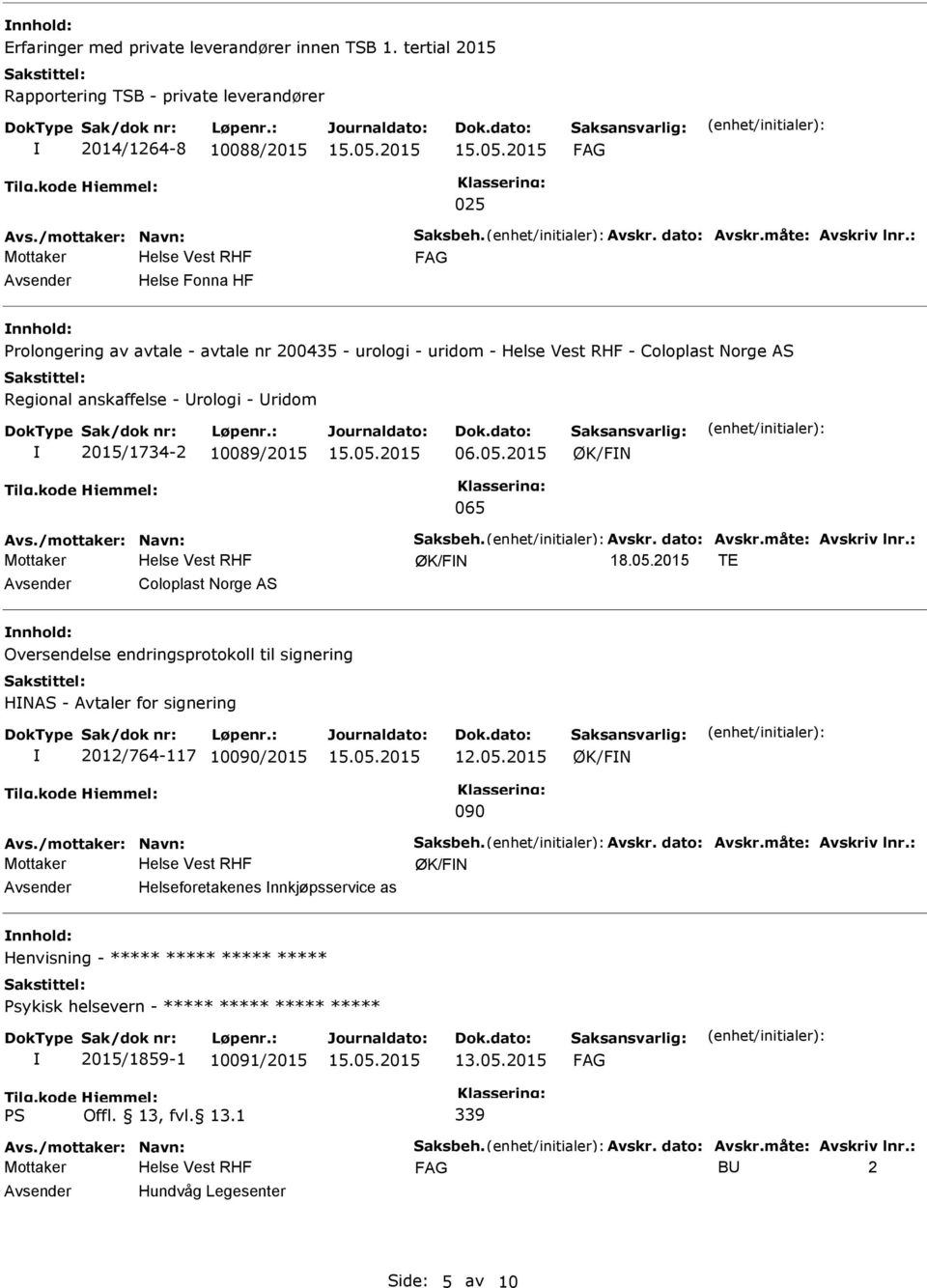 /mottaker: Navn: Saksbeh. Avskr. dato: Avskr.måte: Avskriv lnr.: ØK/FN 18.05.