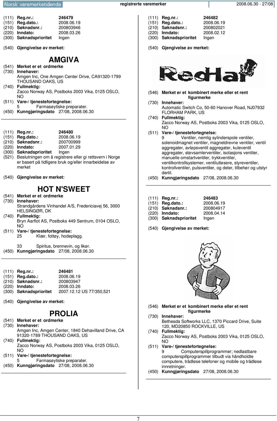 : 246480 (151) Reg.dato.: 2008.06.19 (210) Søknadsnr.: 200700999 (220) Inndato: 2007.01.