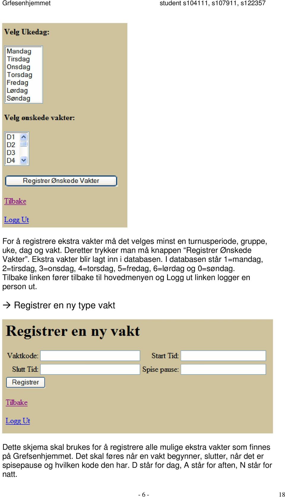 I databasen står 1=mandag, 2=tirsdag, 3=onsdag, 4=torsdag, 5=fredag, 6=lørdag og 0=søndag.