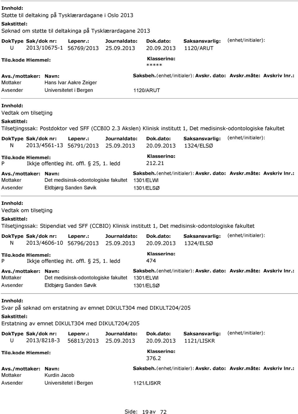 3 Akslen) Klinisk institutt 1, Det medisinsk-odontologiske fakultet 2013/4561-13 56791/2013 20.09.2013 1324/ELSØ kkje offentleg iht. 212.21 Avs./mottaker: avn: Saksbeh. Avskr. dato: Avskr.