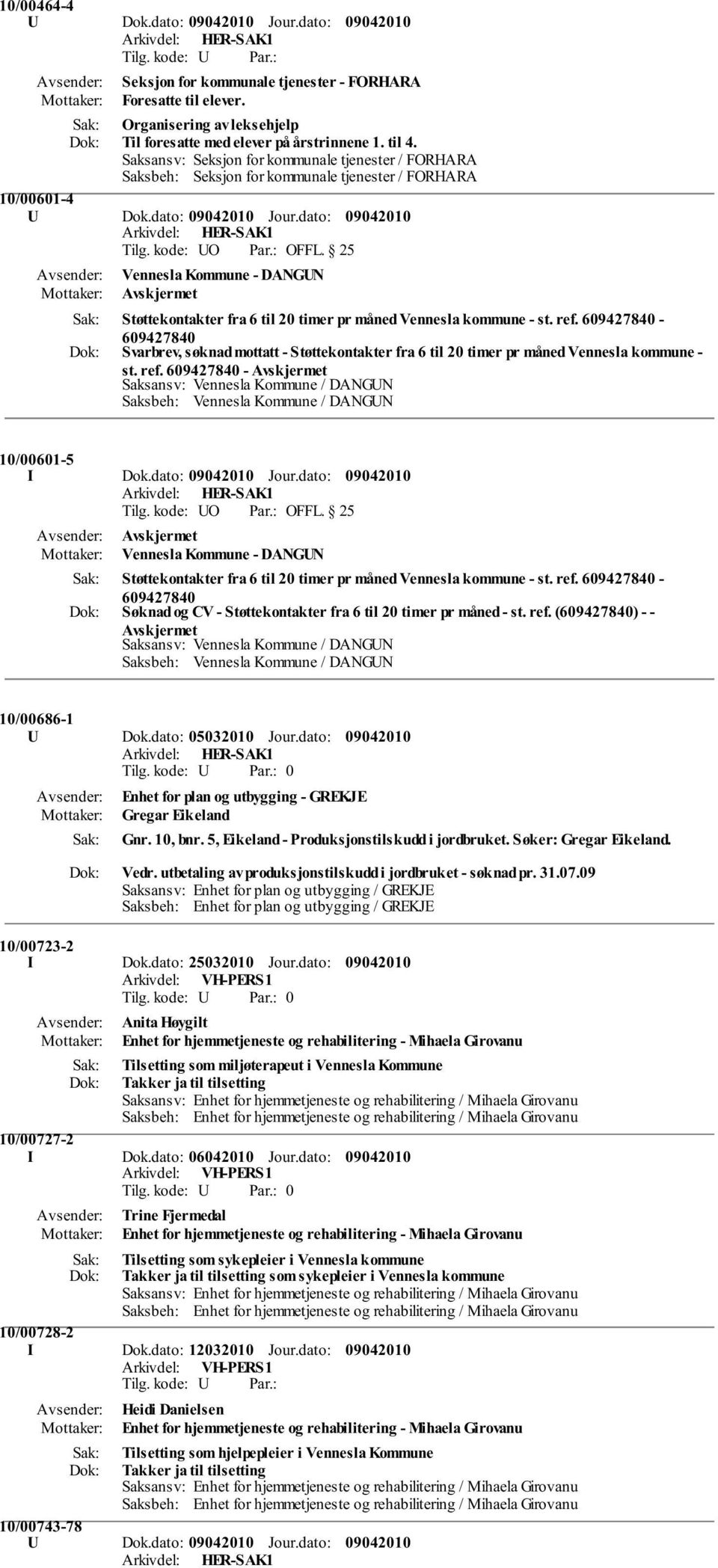 dato: Vennesla Kommune - DANGUN Støttekontakter fra 6 til 20 timer pr måned Vennesla kommune - st. ref.