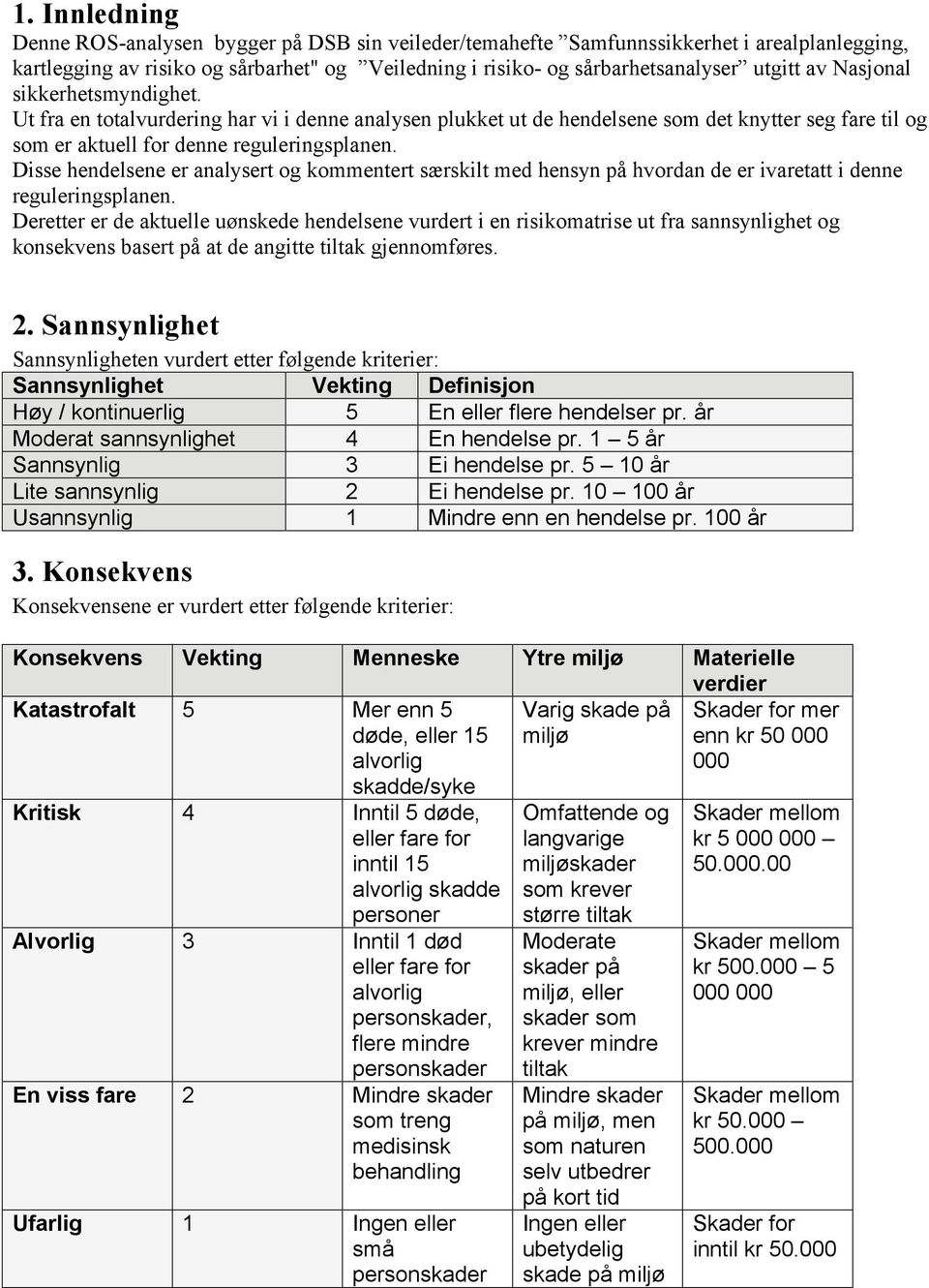 Disse hendelsene er analysert og kommentert særskilt med hensyn på hvordan de er ivaretatt i denne reguleringsplanen.