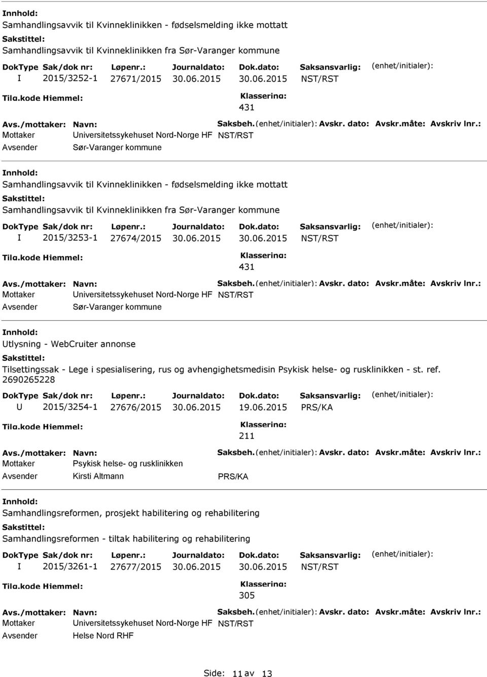 NST/RST 431 Mottaker niversitetssykehuset Nord-Norge HF NST/RST Sør-Varanger kommune tlysning - WebCruiter annonse Tilsettingssak - Lege i spesialisering, rus og avhengighetsmedisin Psykisk helse- og