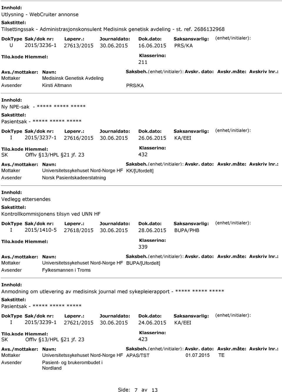 Vedlegg ettersendes Kontrollkommisjonens tilsyn ved NN HF 2015/1410-5 27618/2015 28.06.