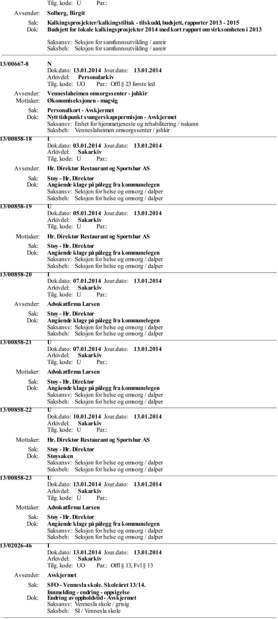 svangerskapspermisjon - Saksansv: Enhet for hjemmetjeneste og rehabilitering / nakann Saksbeh: Venneslaheimen omsorgssenter / johkir 13/00858-18 I Dok.dato: 03.01.2014 Jour.dato: 13.01.2014 Hr.