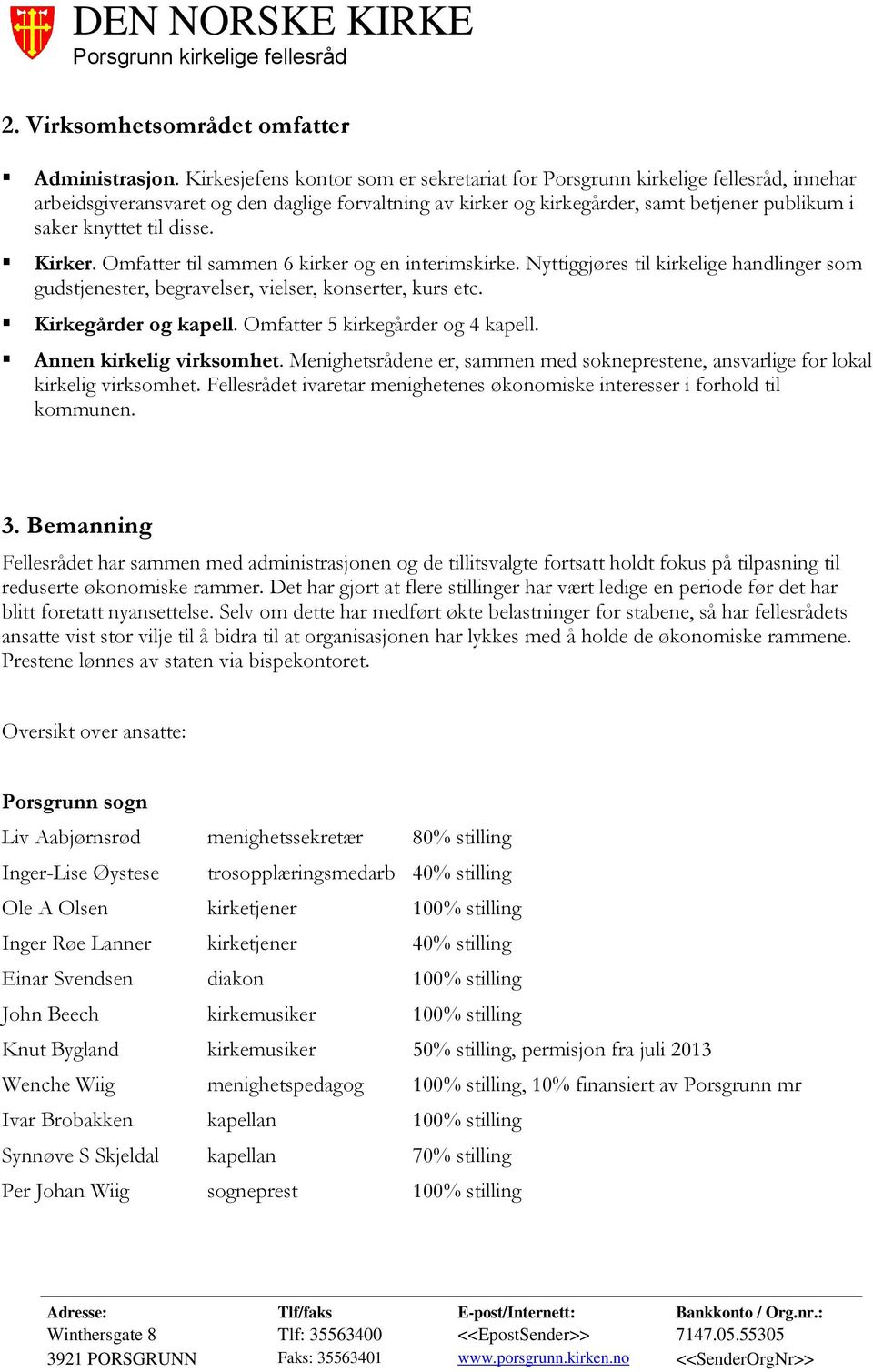 Omfatter til sammen 6 kirker og en interimskirke. Nyttiggjøres til kirkelige handlinger som gudstjenester, begravelser, vielser, konserter, kurs etc. Kirkegårder og kapell.