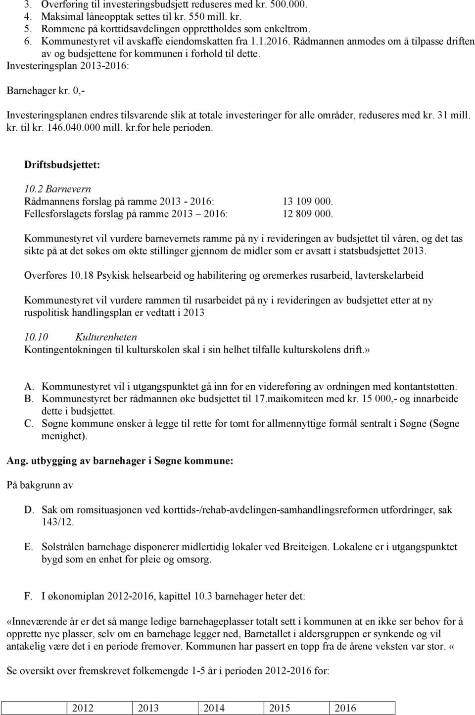 0,- Investeringsplanen endres tilsvarende slik at totale investeringer for alle områder, reduseres med kr. 31 mill. kr. til kr. 146.040.000 mill. kr.for hele perioden. Driftsbudsjettet: 10.