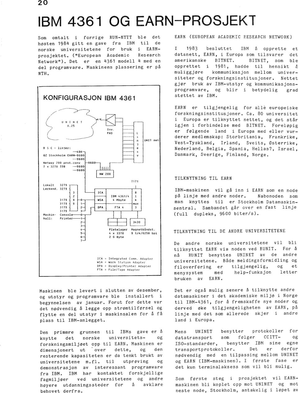 conv 9600 7 x 3270 OB -9600-9600 nv. PAO UNT net EARK (EUROPEAN ACADEMC RESEARCH NETWORK) 1983 besluttet BM å opprette et datanett, EARN, i Europa som tilsvarer det amerikanske BTNET.