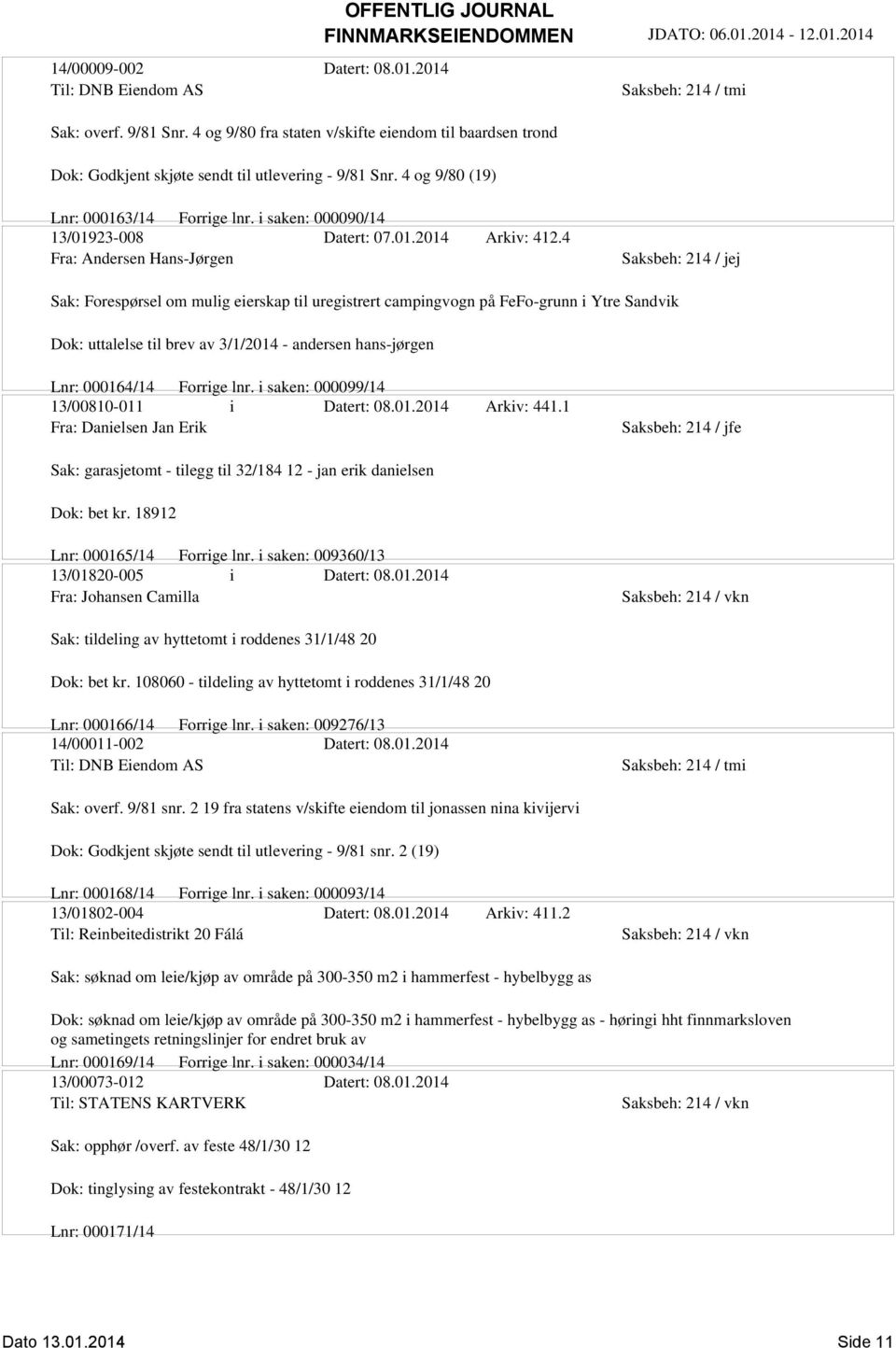 4 Fra: Andersen Hans-Jørgen Sak: Forespørsel om mulig eierskap til uregistrert campingvogn på FeFo-grunn i Ytre Sandvik Dok: uttalelse til brev av 3/1/2014 - andersen hans-jørgen Lnr: 000164/14