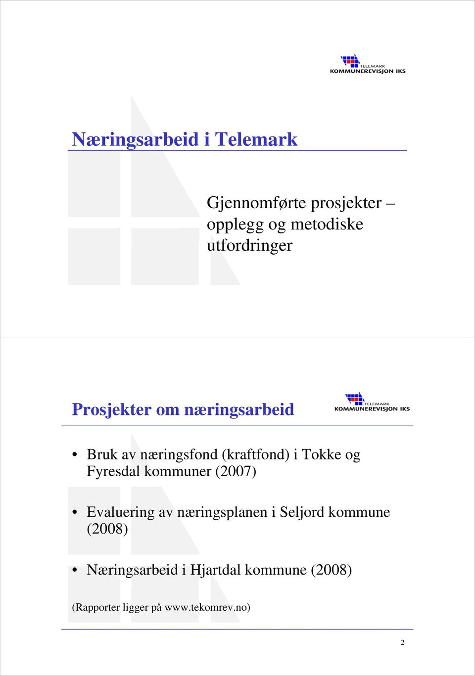 Tokke og Fyresdal kommuner (2007) Evaluering av næringsplanen i Seljord