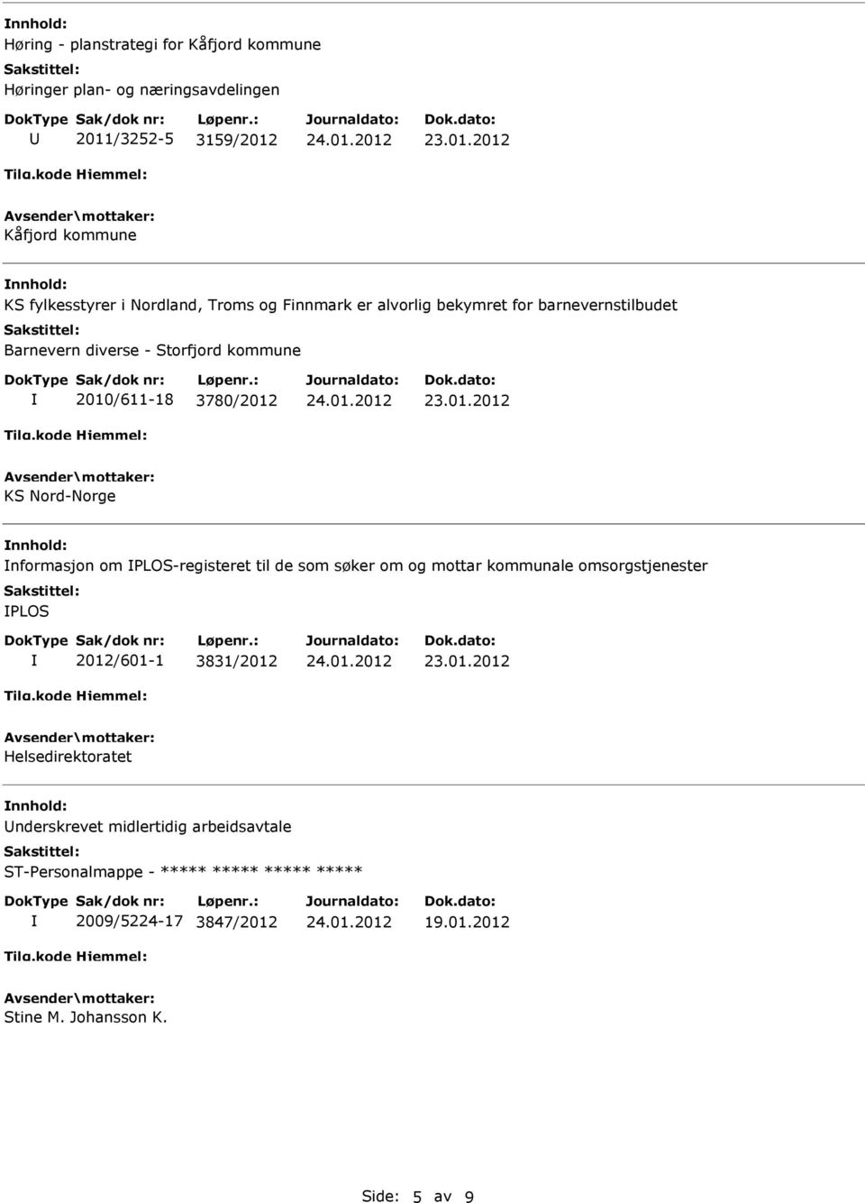 2010/611-18 3780/2012 KS Nord-Norge nformasjon om PLOS-registeret til de som søker om og mottar kommunale omsorgstjenester PLOS