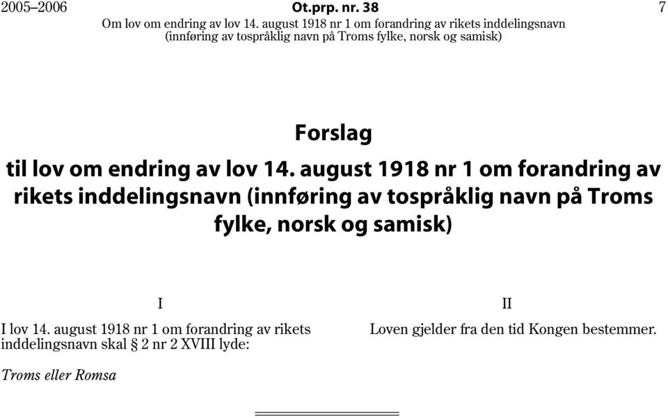 navn på Troms fylke, norsk og samisk) I lov 14.