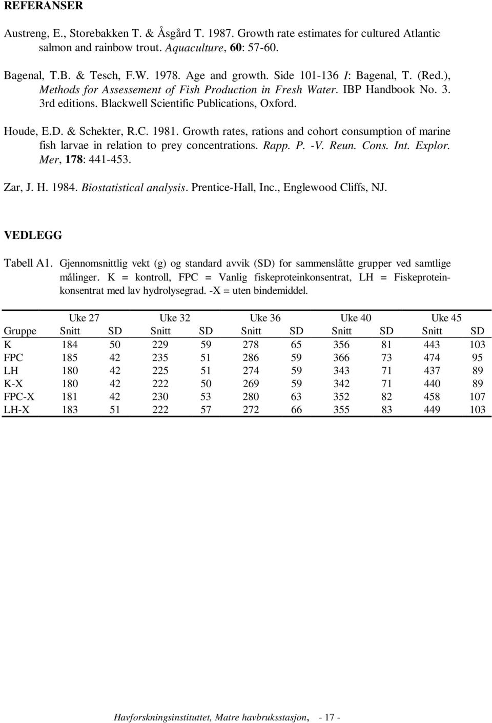 Growth rtes, rtions nd cohort consumption of mrine fish lrve in reltion to prey concentrtions. Rpp. P. -V. Reun. Cons. Int. Explor. Mer, 178: 441-453. Zr, J. H. 1984. Biosttisticl nlysis.