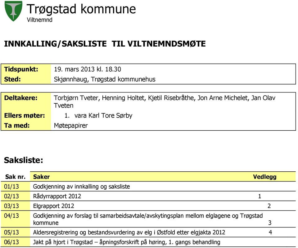 vara Karl Tore Sørby Møtepapirer Saksliste: Sak nr.