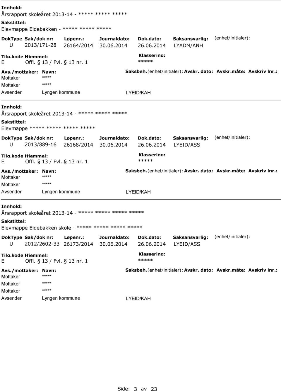 2013/889-16 26168/2014 LYED/ASS E LYED/KAH Årsrapport skoleåret 2013-14