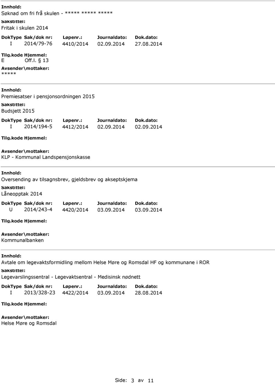 tilsagnsbrev, gjeldsbrev og akseptskjema Låneopptak 2014 2014/243-4 4420/2014 Kommunalbanken Avtale om legevaktsformidling