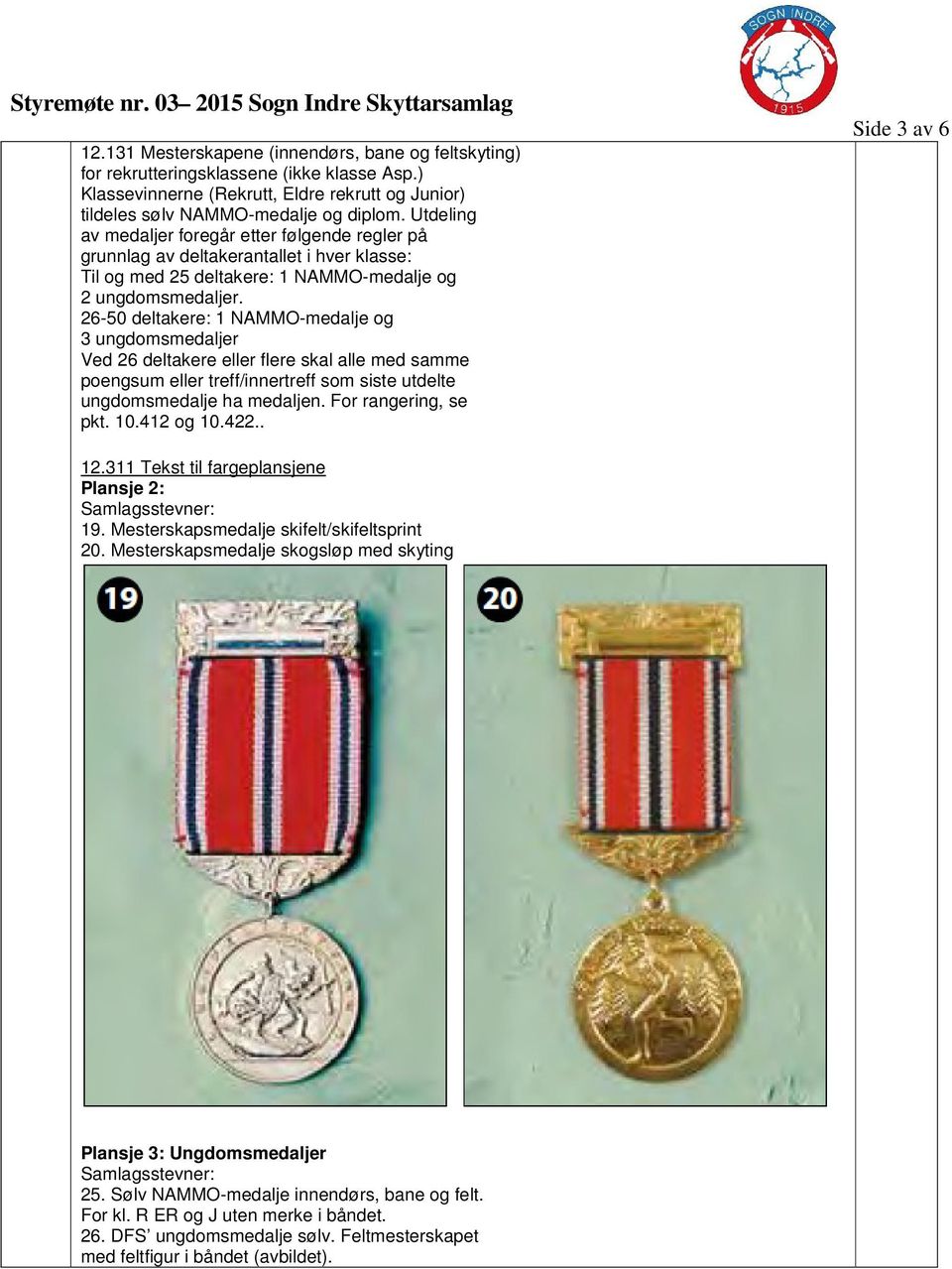 Utdeling av medaljer foregår etter følgende regler på grunnlag av deltakerantallet i hver klasse: Til og med 25 deltakere: 1 NAMMO-medalje og 2 ungdomsmedaljer.