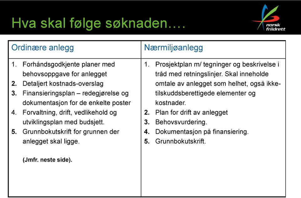 Grunnbokutskrift for grunnen der anlegget skal ligge. Nærmiljøanlegg 1. Prosjektplan m/ tegninger og beskrivelse i tråd med retningslinjer.