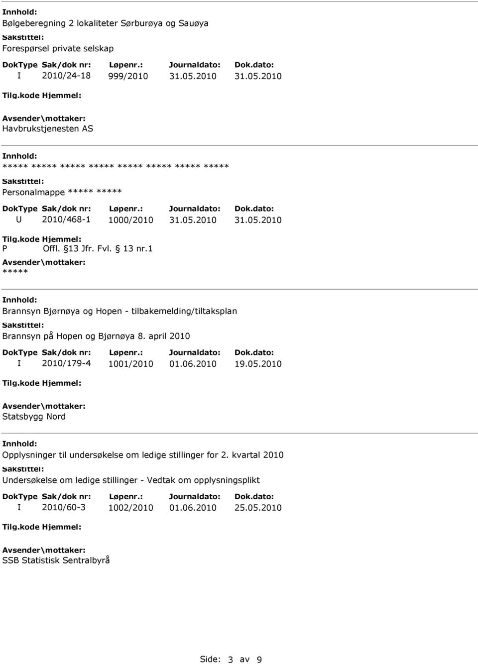 april 2010 2010/179-4 1001/2010 19.05.2010 Statsbygg Nord Opplysninger til undersøkelse om ledige stillinger for 2.