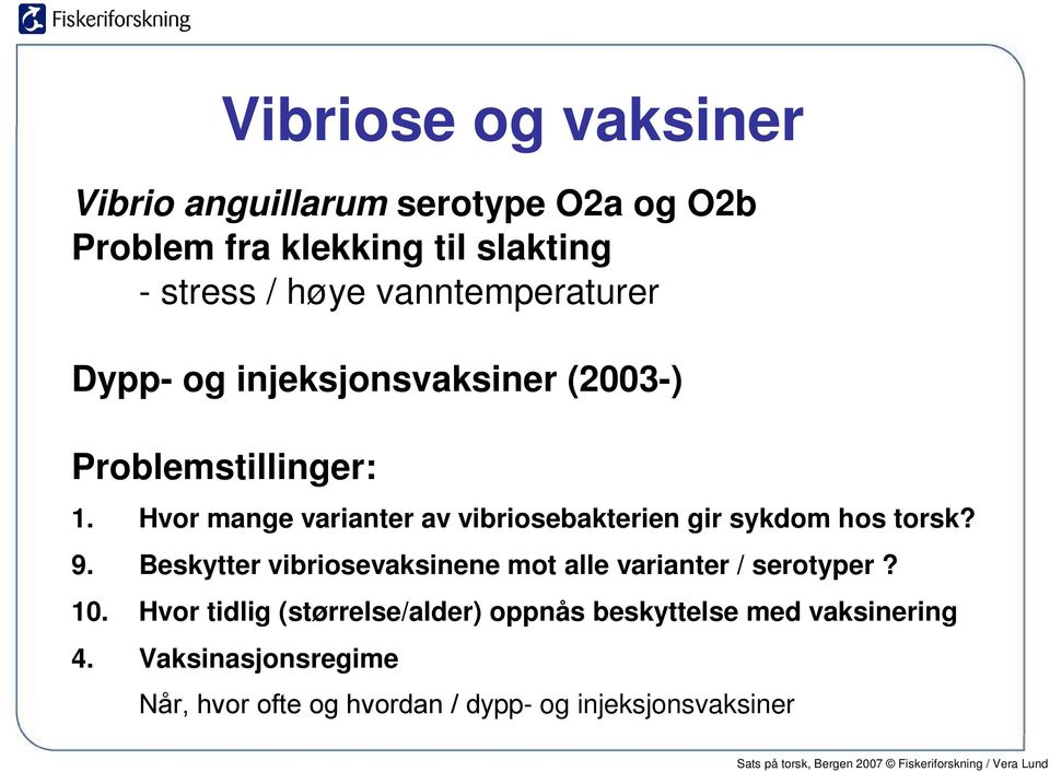 Hvor mange varianter av vibriosebakterien gir sykdom hos torsk? 9.