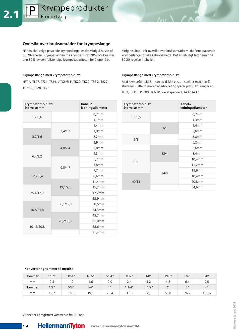 I vår oversikt over bruksområder vil du finne passende krympeslange for alle kabeldiametre. Det er selvsagt tatt hensyn til 80:20-regelen i tabellen.