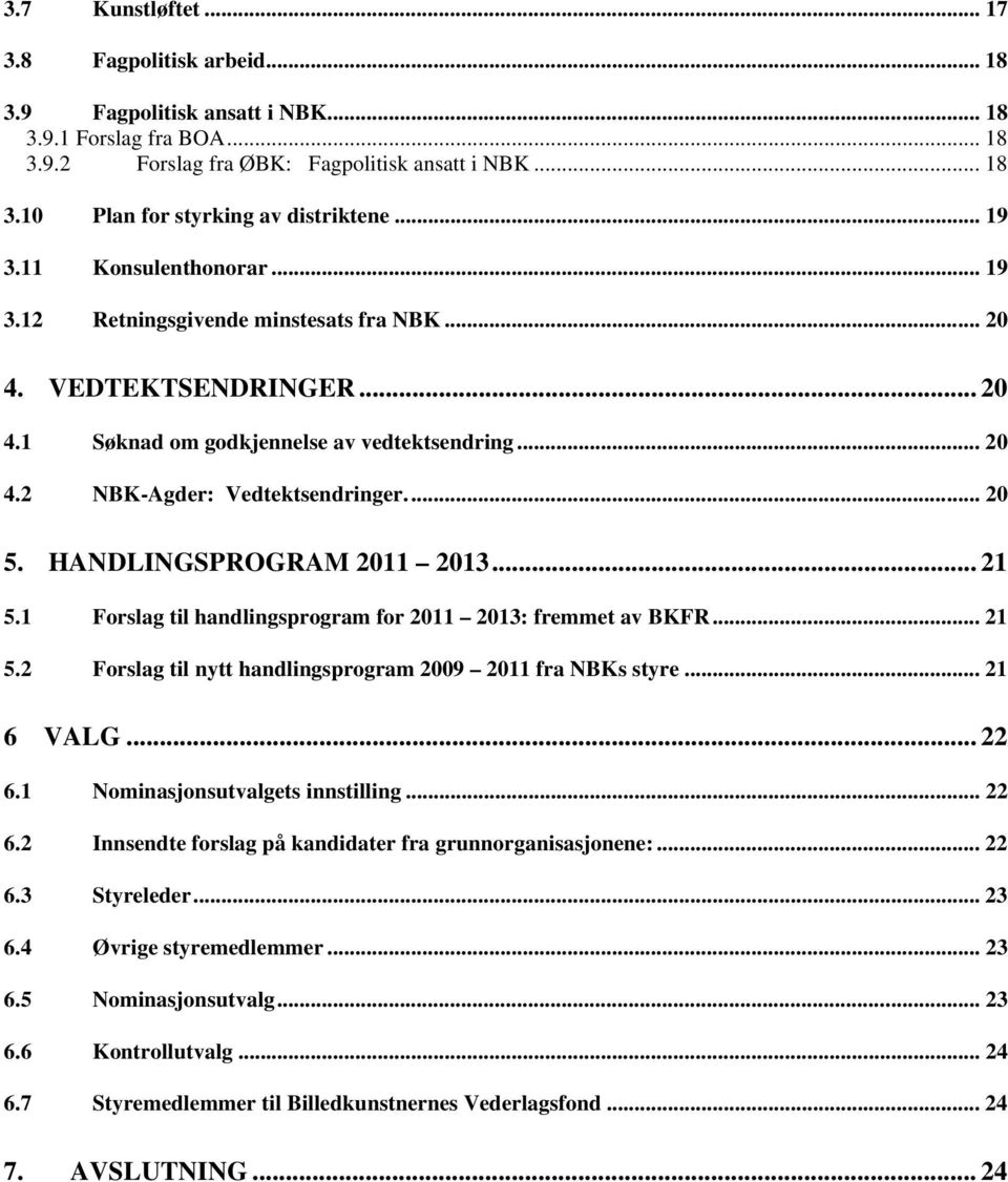 HANDLINGSPROGRAM 2011 2013... 21 5.1 Forslag til handlingsprogram for 2011 2013: fremmet av BKFR... 21 5.2 Forslag til nytt handlingsprogram 2009 2011 fra NBKs styre... 21 6 VALG... 22 6.