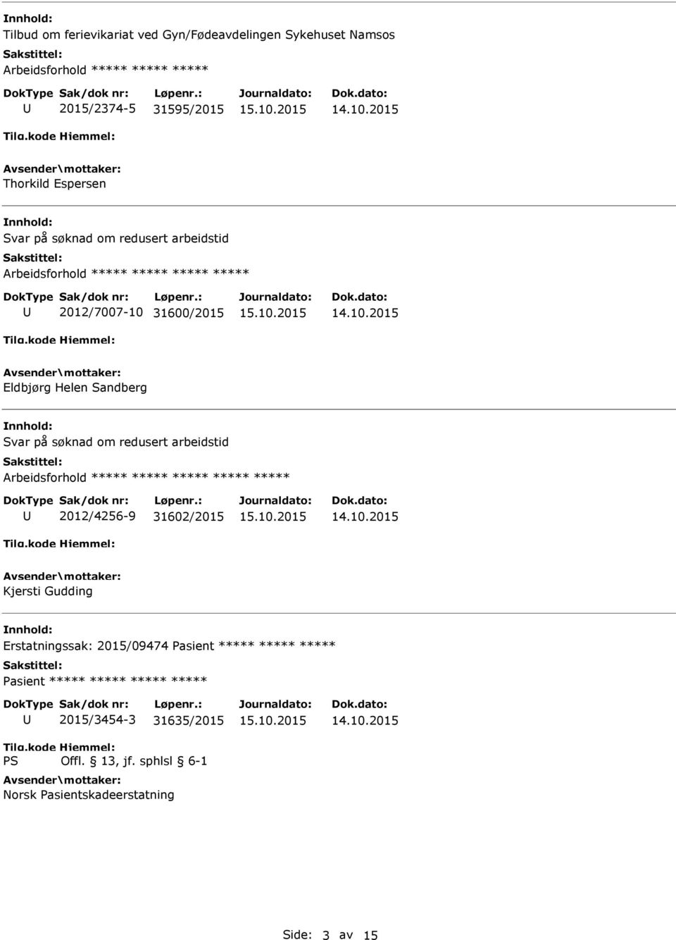 Eldbjørg Helen Sandberg Svar på søknad om redusert arbeidstid Arbeidsforhold 2012/4256-9 31602/2015