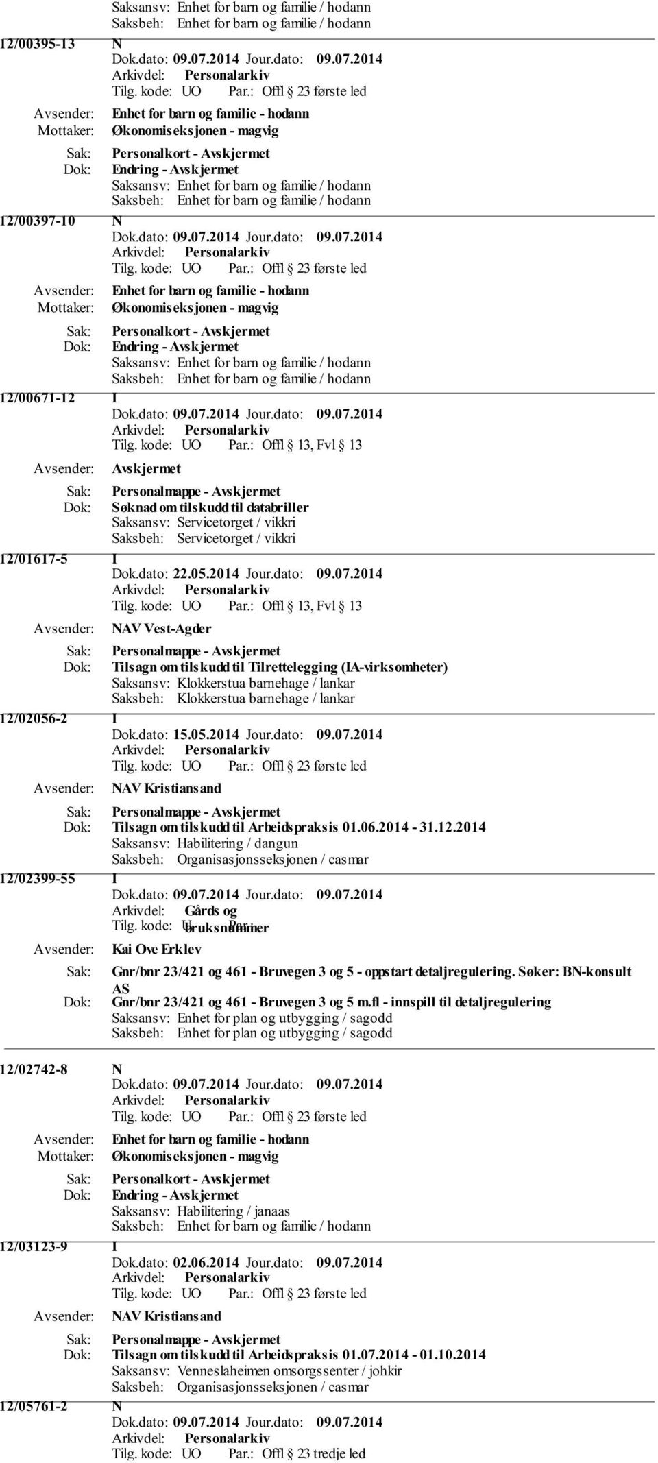 kode: UO Offl 13, Fvl 13 Avskjermet Personalmappe - Avskjermet Søknad om tilskudd til databriller Saksansv: Servicetorget / vikkri Saksbeh: Servicetorget / vikkri 12/01617-5 I Dok.dato: 22.05.