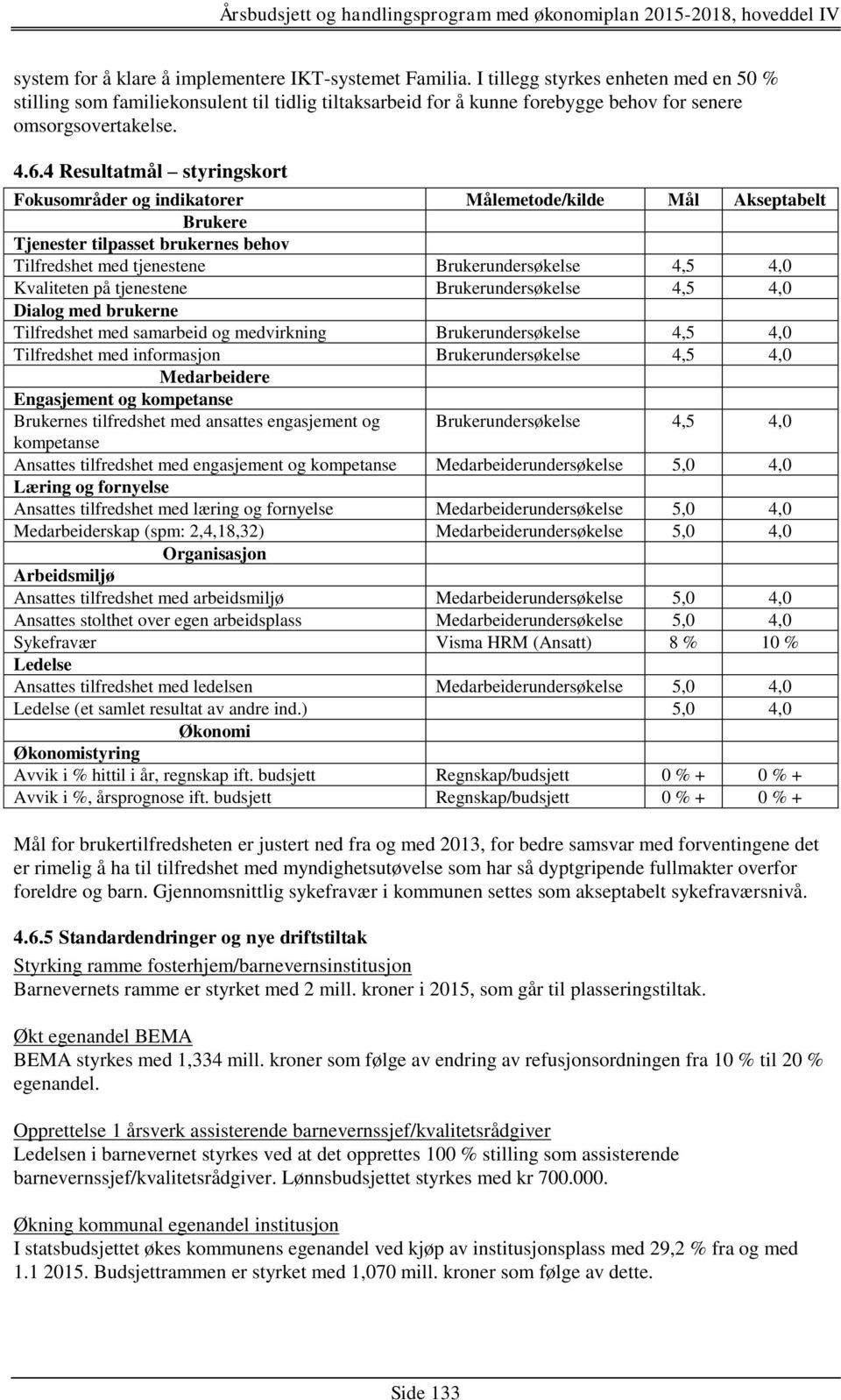 4 Resultatmål styringskort Fokusområder og indikatorer Målemetode/kilde Mål Akseptabelt Brukere Tjenester tilpasset brukernes behov Tilfredshet med tjenestene Brukerundersøkelse 4,5 4,0 Kvaliteten på