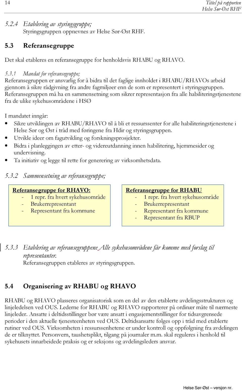 1 Mandat for referansegruppe; Referansegruppen er ansvarlig for å bidra til det faglige innholdet i RHABU/RHAVOs arbeid gjennom å sikre rådgivning fra andre fagmiljøer enn de som er representert i