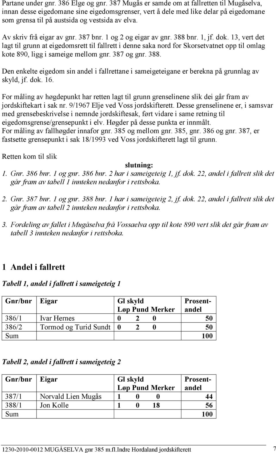 Av skriv frå eigar av gnr. 387 bnr. 1 og 2 og eigar av gnr. 388 bnr. 1, jf. dok.