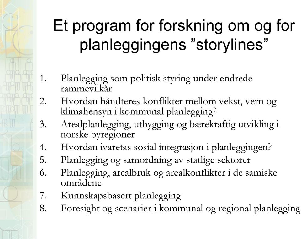 Arealplanlegging, utbygging og bærekraftig utvikling i norske byregioner 4. Hvordan ivaretas sosial integrasjon i planleggingen? 5.