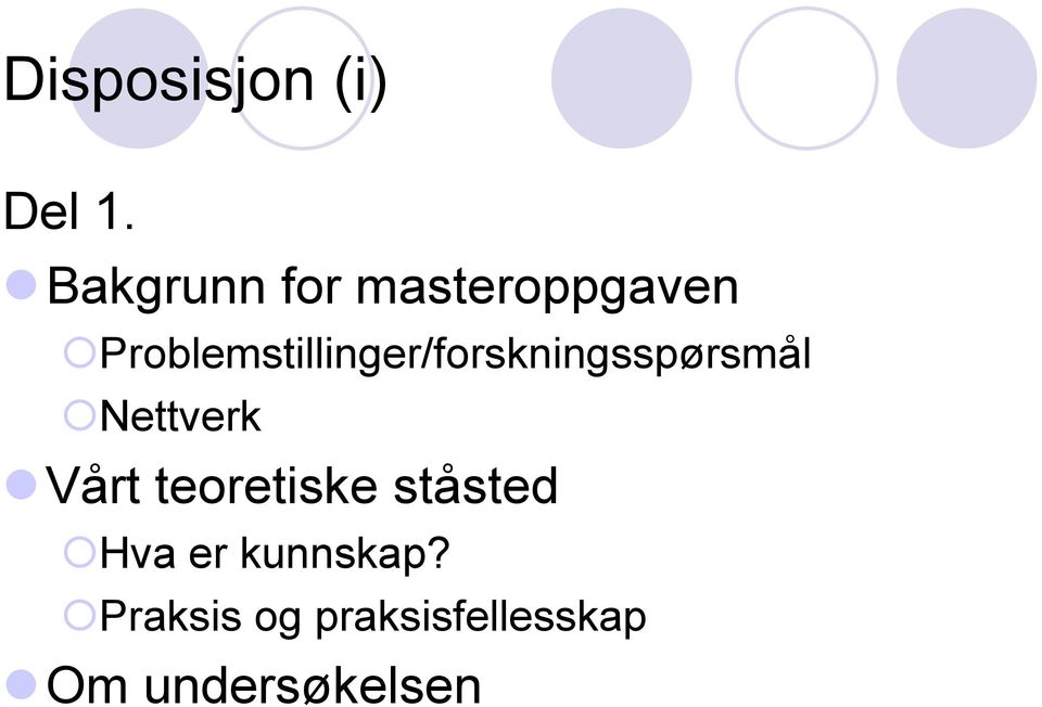 Problemstillinger/forskningsspørsmål Nettverk