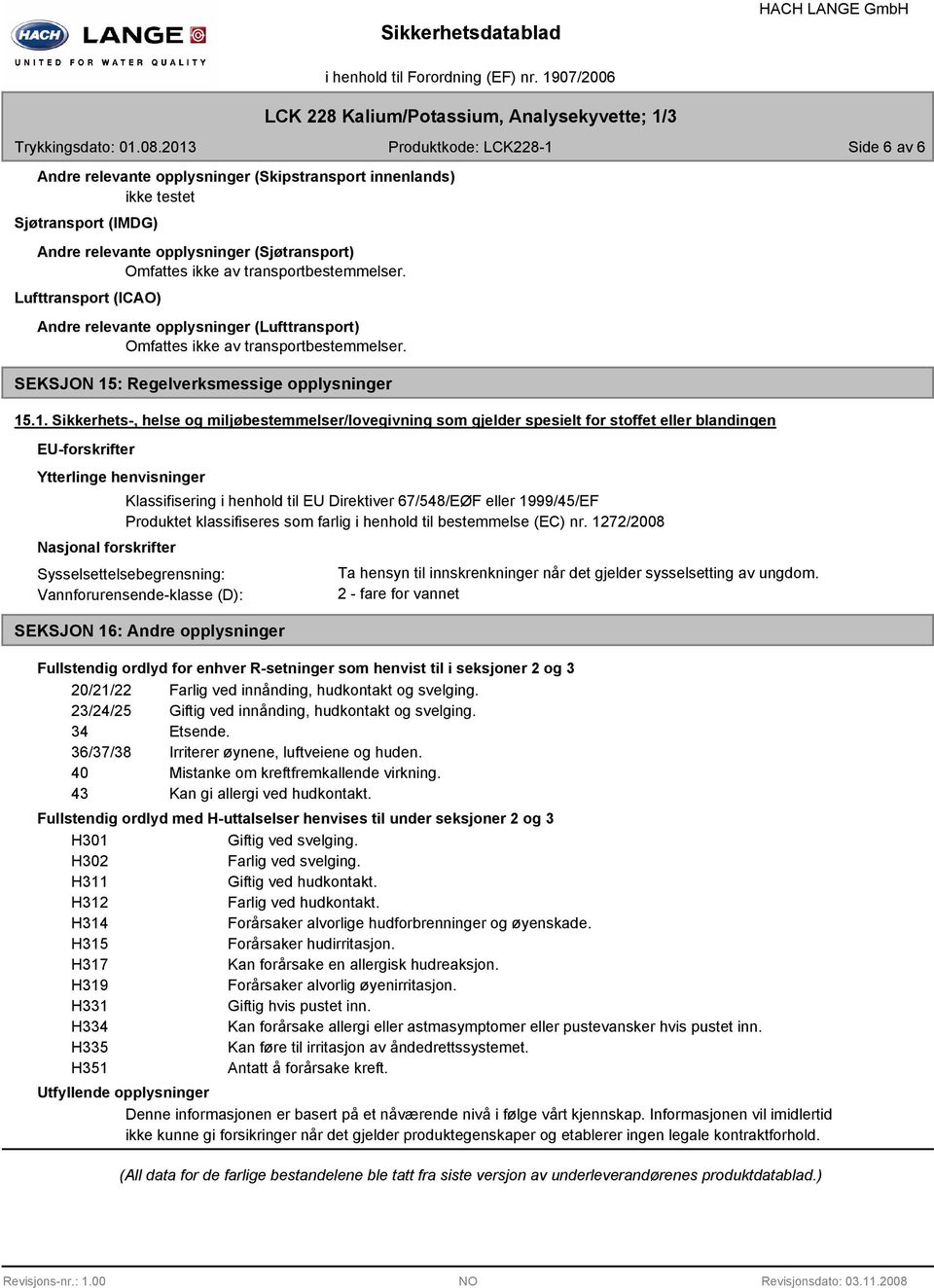 relevante opplysninger (Lufttransport) SEKSJON 15