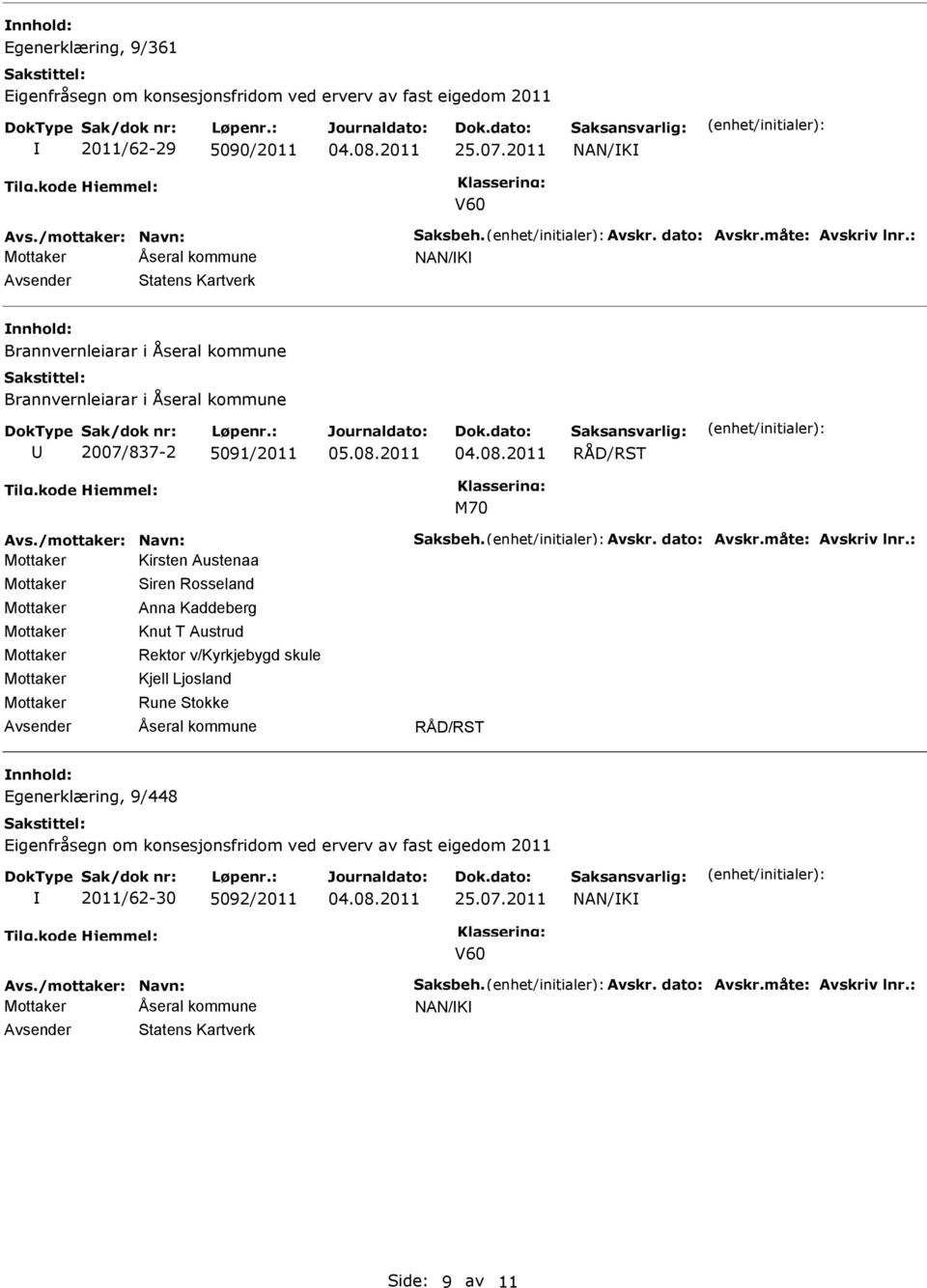 Siren Rosseland Anna Kaddeberg Knut T Austrud Rektor v/kyrkjebygd skule Kjell Ljosland Rune Stokke RÅD/RST Egenerklæring, 9/448